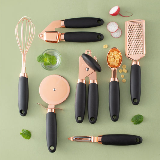 Stainless Steel Gadget Kitchenware Suit 7-piece Set Of Rose Gold Melon Shaved Ice Cream Spoon Bottle Opener Can Opener Egg Beater