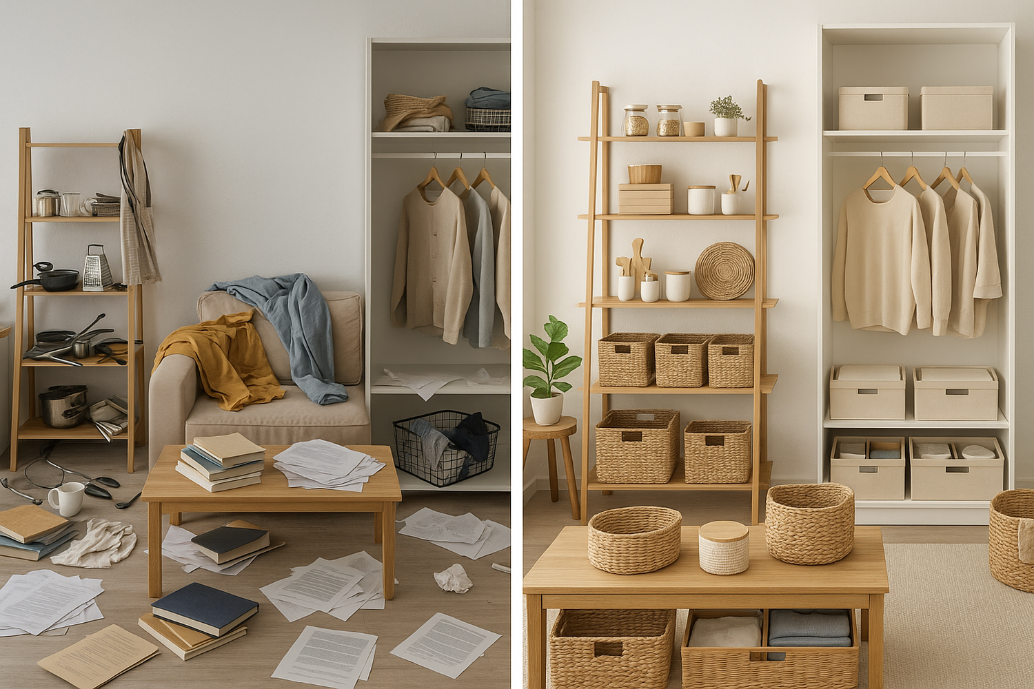 these photo are more like just cleaning. i need to highlight before there is mess but with the products like organizers, home decor, everything is simple, clean and perfect