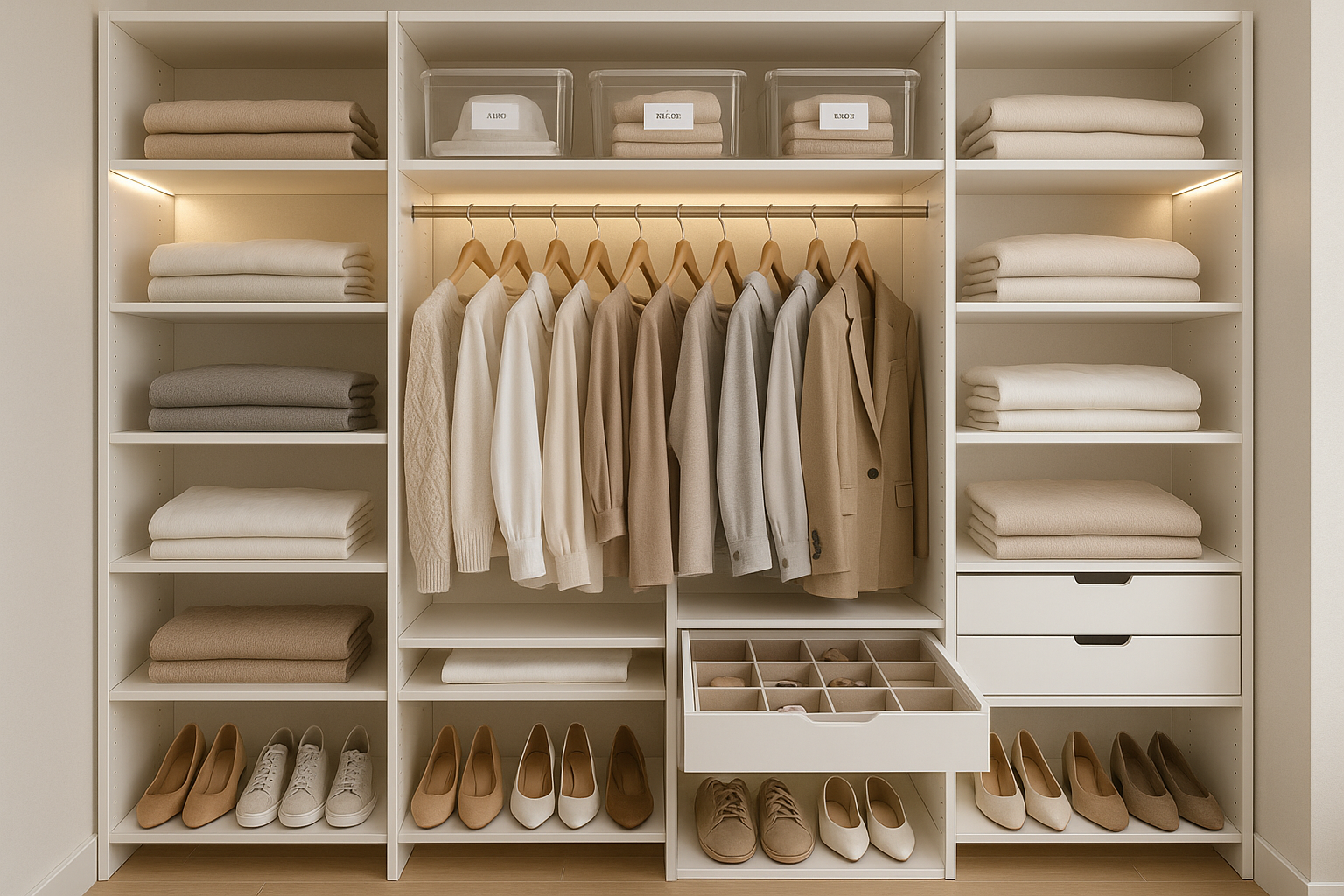 Wardrobe & Closet Storage: Smart organizers, hangers, and storage bins that keep clothes neat and easy to find.